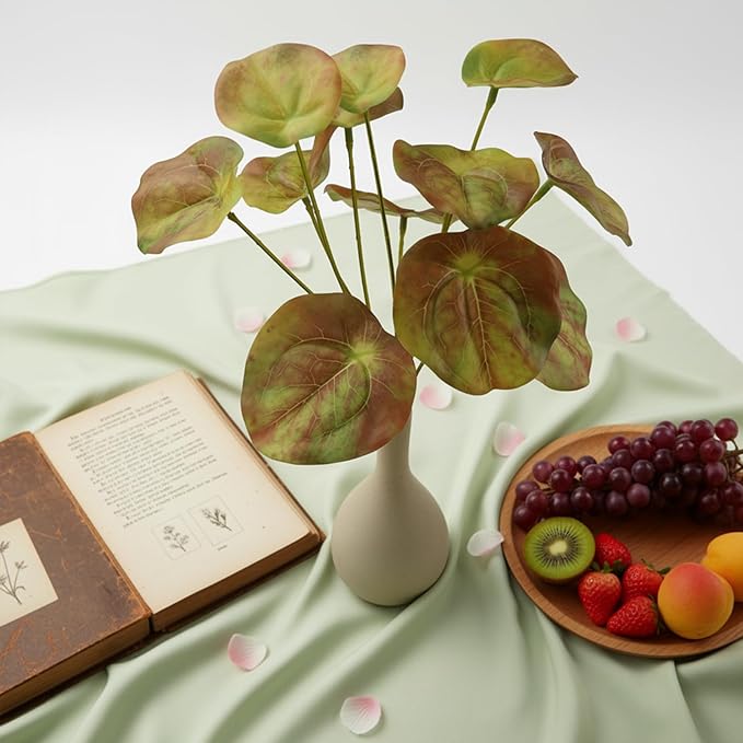 Fake Green Plants with Ceramic Vase, Artificial Tropical Faux Pilea Plants Fake Greenery Indoor for Office Desk Bedroom Livingroom Bathroom Shelf Windowsill Home House Decor (Autumn Color)