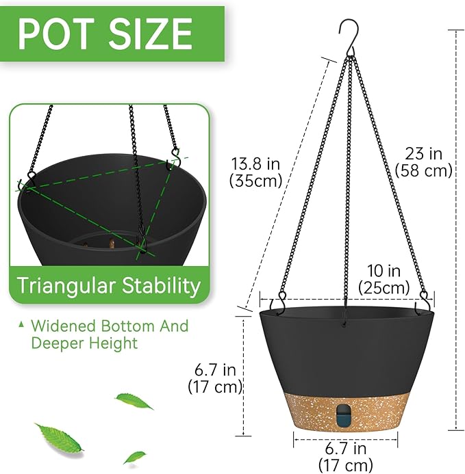 ZMTECH 2 Pack 10 Inch Hanging Planters for Indoor Plants, Modern Gray Hanging Planter with Visible Water Level Window & Metal Chain, Decorative Plant Hanger Indoor for Spring Balcony Decor