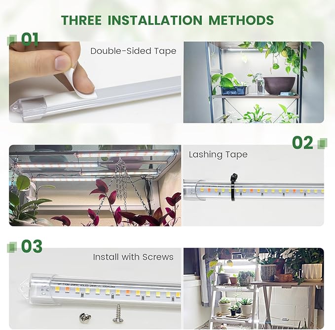 Kullsinss Under Cabinet Grow Light Strip, 36W 360LEDs Grow Lights for Indoor Plant Full Spectrum 660nm/3000K/6000K Grow Lamp with 6/12/16H Timer, 3 Spectrum Modes, 5 Brightness Levels (6 Bars/2 Pack)