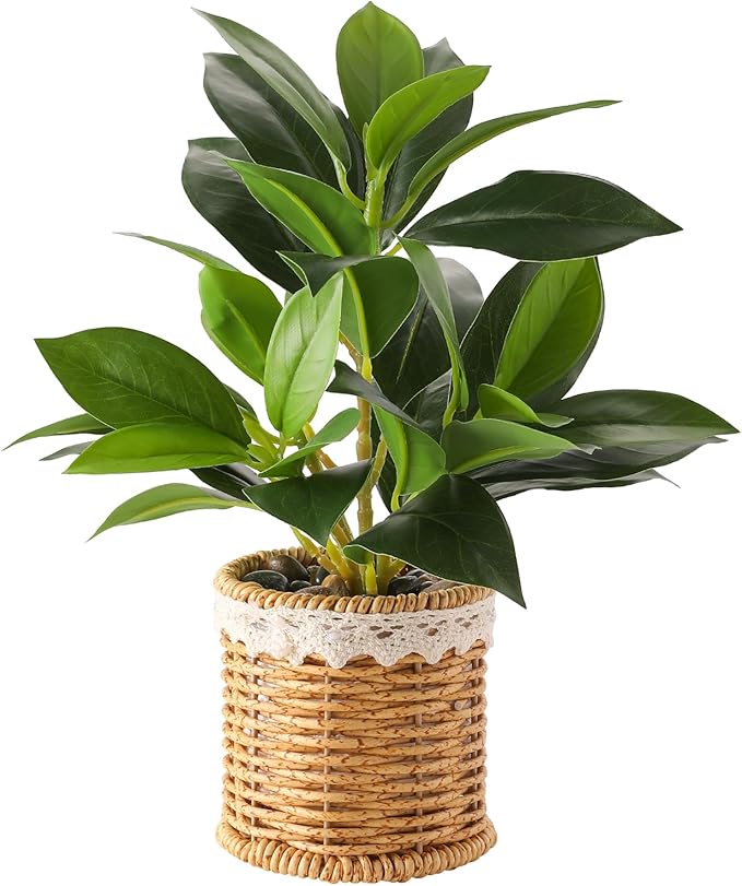 Nubry Fake Plants Artificial Potted Plants with Weaved Pot for Shelf & Table Desk | Perfect for Home Office Bathroom Farmhouse Room Coffee Table Decor 10‘’