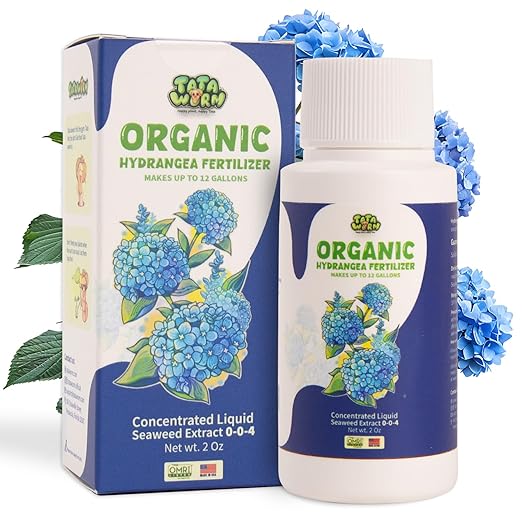Organic Hydrangea Fertilizer, OMRI Listed Liquid Seaweed Extract Plant Food, 2oz Concentrated Kelp Meal Nutrient Boost for Blooming Vibrant Growth