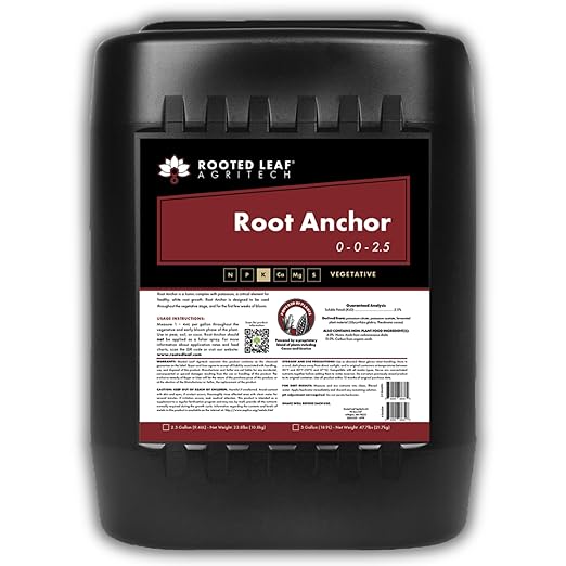 Root Anchor - Carbon Based Humic and Kelp Fertilizer, Nitrogen Free with Potassium to Improve Soil and Enhance Plant Growth for Garden Plants Grass Lawns - 5 Gallon