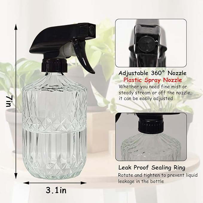 YYTSGG Clear Glass Handheld Spray Bottle, 15oz Refillable Plant Mister Bottle, Water Spray Bottle with Adjustable Mist Nozzle for Indoor Flowers, Outdoor Gardening, Cleaning, Hair and Pets Care
