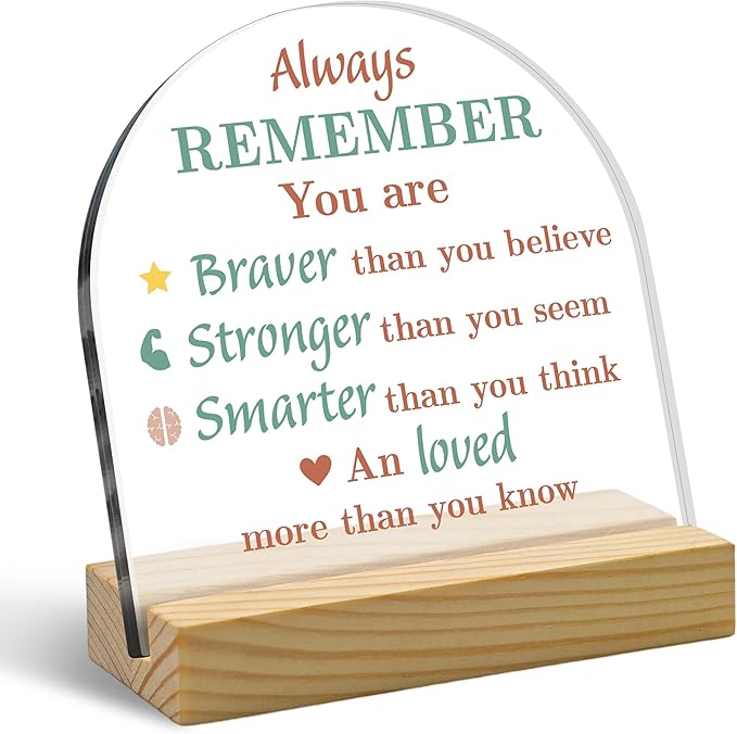 Inspirational Saying Acrylic Plaque, Arched Shape with Wooden Stand, Motivational Mental Health Gift for Women, Encouragement Quotes Desk Decor for Family Friend BFF, Office Home Decor (4"x4")