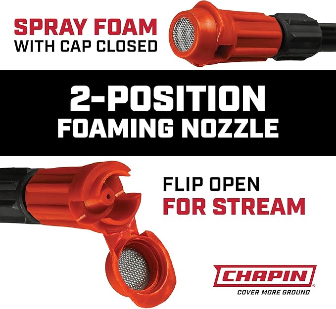 Chapin 22541 Pump Sprayer, 1‑Gallon, Foaming, Lawn & Garden, Translucent Poly Tank, Adjustable Nozzles, Anti‑Clog Filter, 12" Wand, 34" Reinforced Hose for Weed, Pest, Fertilizer Applications, 2 Pack