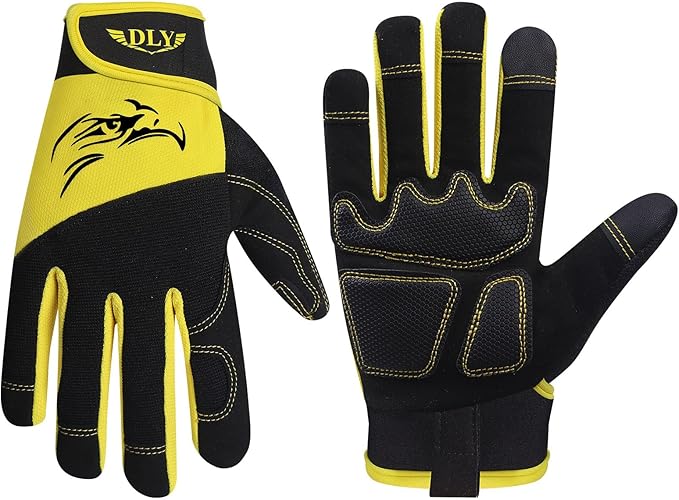 DLY Heavy Duty Work Gloves, Impact Protection Mechanic Gloves, Synthetic Leather Work Gloves, Touchscreen Capable