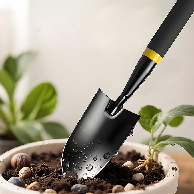 Garden Trowel - Metal Hand Shovel with Rubber Handle. This Garden Hand Trowel is Easy to use and Suitable for Soil Planting, Digging, transplanting and Outdoor Exploration Activities (Narrow Shovel)