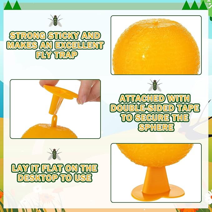 Qualirey 10 Set Fruit Fly Sticky Trap Balls Fungus Gnat Killer Bug Catcher Gnat Trap Insect Traps Indoor Outdoor Plant Fly Sticky Traps Ball for Fungus Plants (Orange)