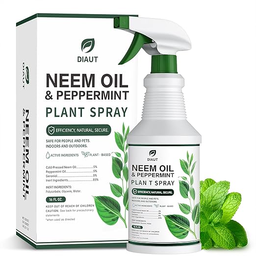 Neem Oil Spray for Plants with Peppermint, Ready-to-Use Natural Plant Care & Protection for Indoor & Outdoor Gardens, Houseplants & Vegetables, 16 oz