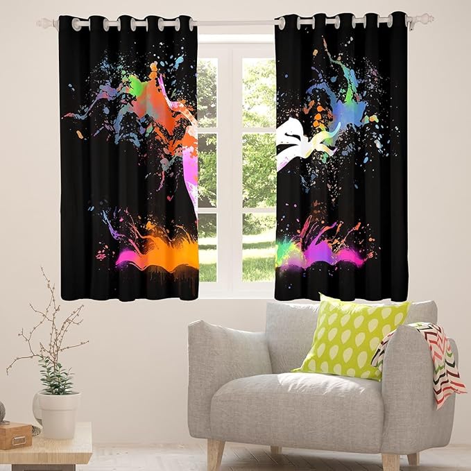 Ballet Window Treatments 2 Panels 42"Wx84"L,Ballet Dancer Ballerina Curtains & Drapes,Watercolor Tie Dye Blackout Curtains,Gym Sports Window Curtains Teal Orange Pink Red Green Yellow Purple Black