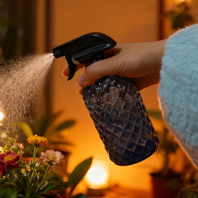 YYTSGG Glass Plant Mister Bottle, 13.5oz Refillable Water Spray Bottle with Adjustable Mist Nozzle for Indoor Flowers, Outdoor Gardening, Cleaning, Hair and Pets Care(Grayish Blue)