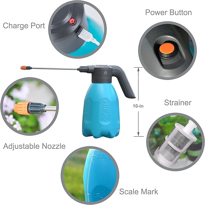 HIFAY ES2-PRO Electric Spray Bottle 2L/0.5Gallon, Rechargeable Battery Powered Sprayer Spray 60 Bottles On a Single Charge, Automatic Plant Mister，Pump Sprayer,Indoor Watering Can for Plants