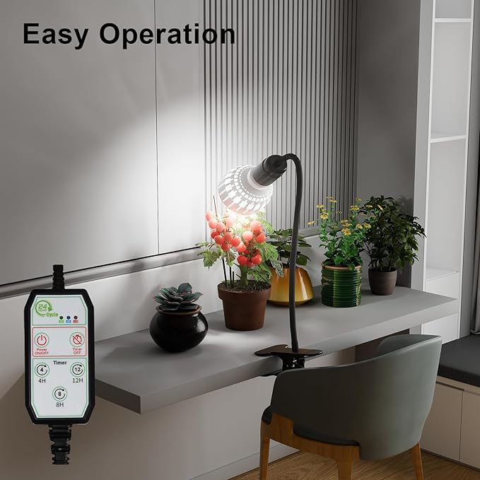 GooingTop Grow Light,12W (80Watts Equiv) 5000K White Full Spectrum LED Growing Lamp Clip on Desk for Indoor Plants,Bulbs Replaceable & Non-dimmable