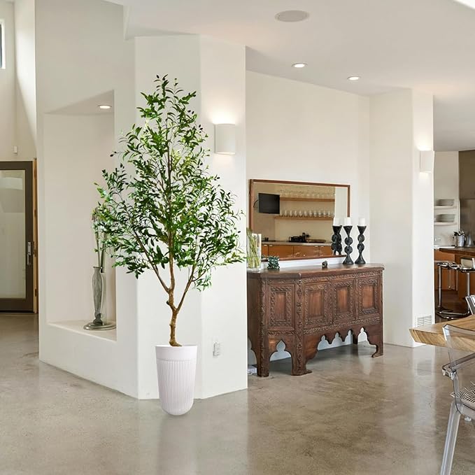 Warmplants 8ft Artificial Olive Tree, 96” Tall Fake Plant with Basket, Indoor Outdoor Faux Large Olive Silk Tree for Home Office Living Room Decor (2400 Leaves)