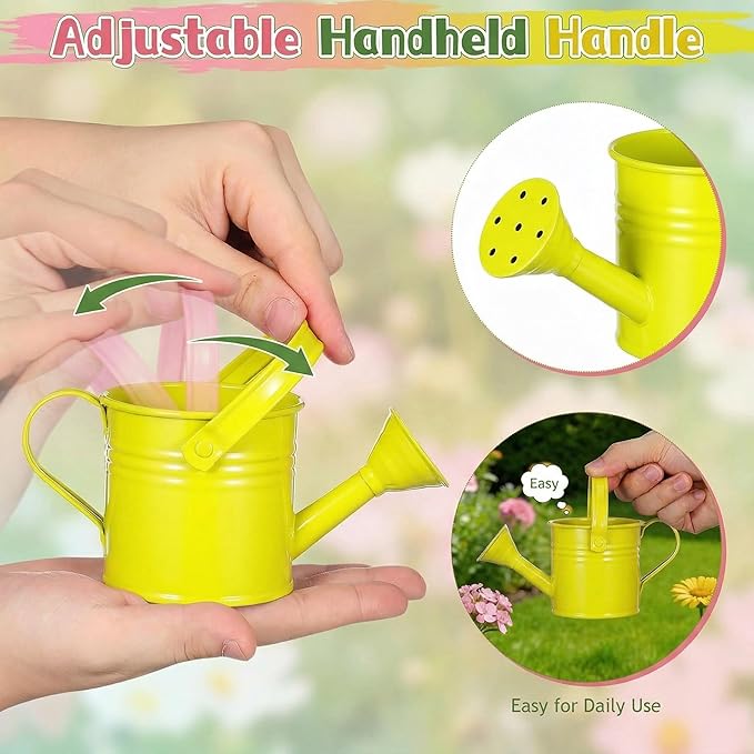 Kids Metal Watering Can for Gardening, 5pack Small Iron Watering Can for Succulents Houseplants Bonsai, Mini Water Pot for Children Sprinkling Bucket (Mixed Style: Pink, Green, Yellow, Beige, Blue)