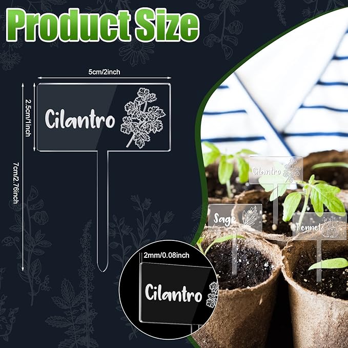 Bucherry 15 Pcs Acrylic Plant Label Signs, Clear Herb Markers T Type with Printed Herb Name Waterproof Plant Marker Stakes for Indoor Outdoor Seed Flowerpot Potted(Acrylic)