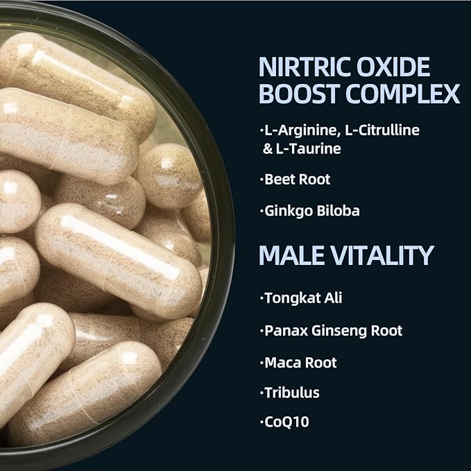 Nitric Oxide Booster Supplement with L Arginine and L Citrulline Essential Amino Acids and Beet Root Extract, CoQ10, Energy, Heart Health, Muscle Growth & Circulation Support, 90 Capsules