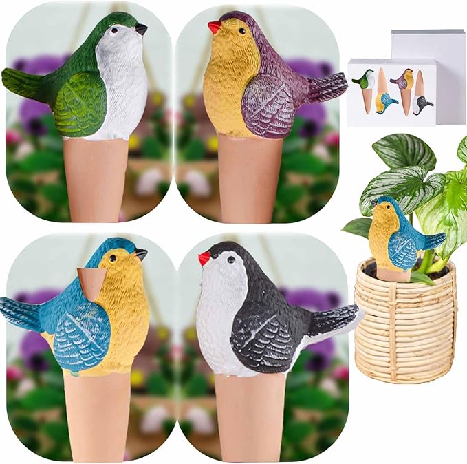 4 Pack Lucky Magpie Terracotta Plant Watering Spikes, 100ml terracotta spikes for watering plants, Attract Fortune While Hydrating Plants for 3-5 Days, Graceful Garden Guardians, Gift for Plant Lovers