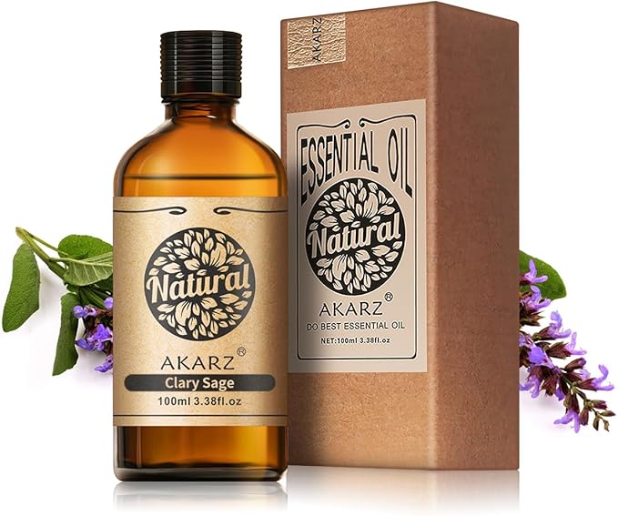 AKARZ 100ml Clary Sage Essential Oil Natural Clary Sage Oil Pure for Candle Making,DIY Skincare Products Massage,Home Spa Relaxation