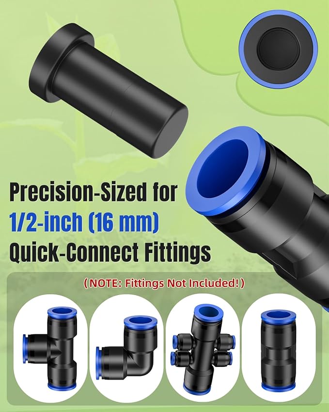 Pawfly 15 Pcs 1/2 Inch End Plugs for Quick Connect 1/2" Drip Irrigation Tee Connectors, 1/2 Inch Drip Irrigation Fittings, Leak-Proof End Cap Fittings End Caps End Closure, Drip Irrigation Parts