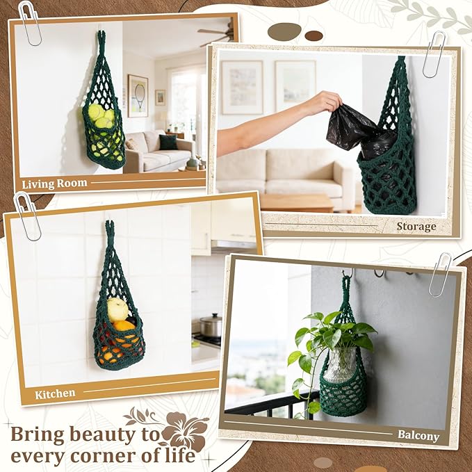 Macrame Wall Plant Hanger, Hanging Planter Basket Holder, Wall Planters for Indoor Plants, for Up to 6 Inch Pot (Green, 6-Inch)