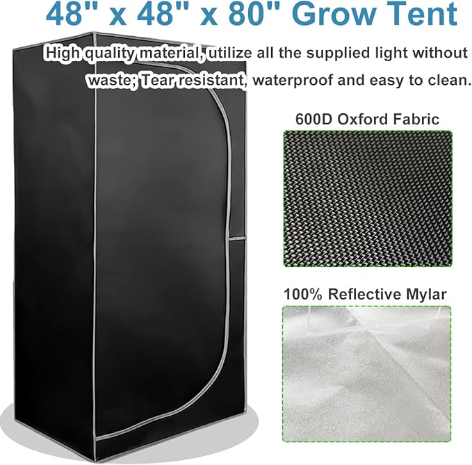 Grow Tent Kit Complete 4x4 ft High Reflective Mylar Indoor Grow Tent Hydroponics Indoor Plant Growing Tent Room Full Spectrum LED Grow Light Ventilaion Fan Growing System+Accesseries (48" x 48" x 80")