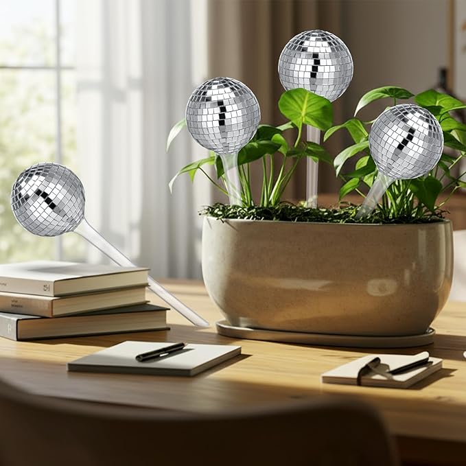 4 Pcs Plant Self Watering Disco Ball Globes 10.6 Inch Disco Self Watering Globes Automatic Drip Irrigation Devices for Indoor Outdoor Flowerpot Hanging Plants Home Garden