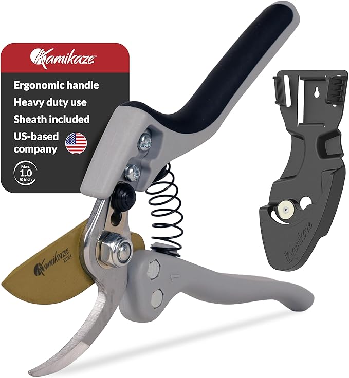 KAMIKAZE Heavy-Duty Professional Pruning Shears for Gardening, Ergonomic Comfort Handle, SK5 High-Carbon Steel Bypass Blade, Cuts Branches Up to 1 Inch, Garden Clippers for Tree and Shrub Trimming