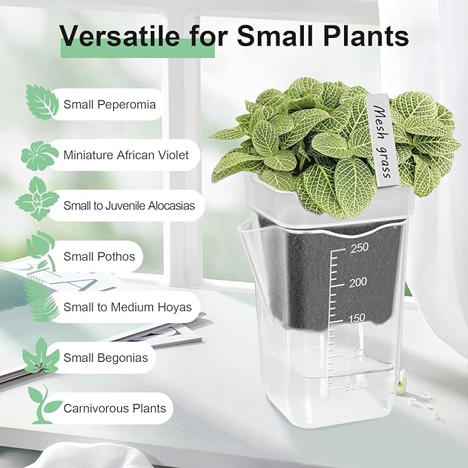 10 Pack 2.5" Mini Self Watering Pots for Indoor Plants, Small Clear Plastic Planters with Drainage & Water Level, Semi Hydroponic Pots for African Violet, Propagation and Succulents