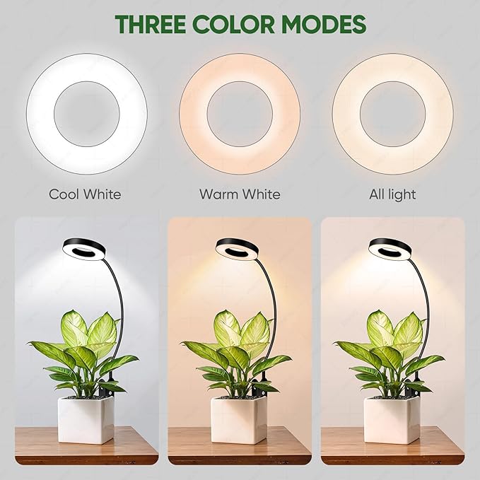LORDEM Indoor Plant Grow Lights with 6/8/12/16H Auto Timer, 3 Spectrum Modes, Full Spectrum LED, Adjustable Height, for Small Plants, 1Pack Black