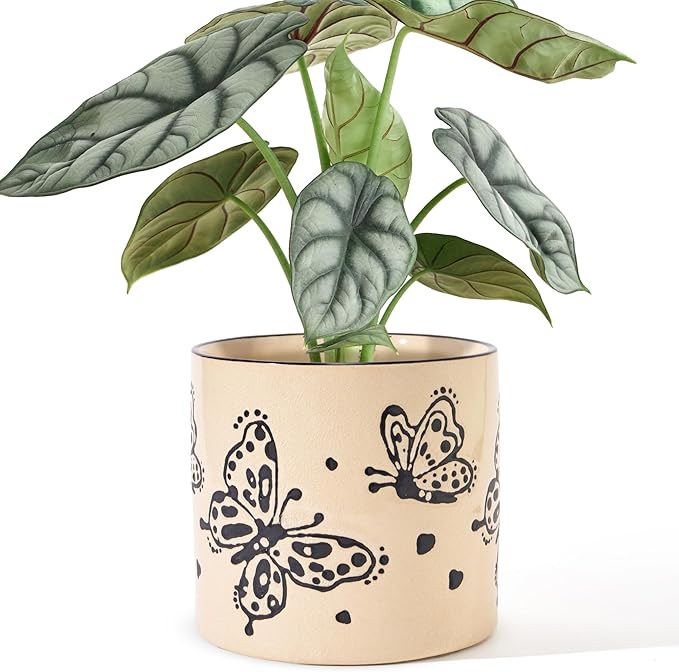 STHIE 5 Inch Ceramic Plant Pots with Drainage Holes, Small Round Flower Pots for Indoor Plant, Unique Animal Flower Planters (Butterfly)