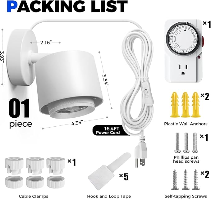 Barrina TR40a Track LED Grow Lights for Indoor Plants, 15°-60° Adjustable Beam Angle, 40W 4000K Wall Mounted Plant Light, Full Spectrum Ceiling LED Growing Lamps with Timer, White Cover, 1-Pack