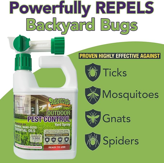 Trifecta Natural Outdoor Pest Control Yard Spray with Essential Oils | Mosquito, Ant, Flea, Tick, Gnat Killer on Contact & Repellent Treatment for Insects Bugs | Safe Around Kids & Pets | 32oz -2 Pack
