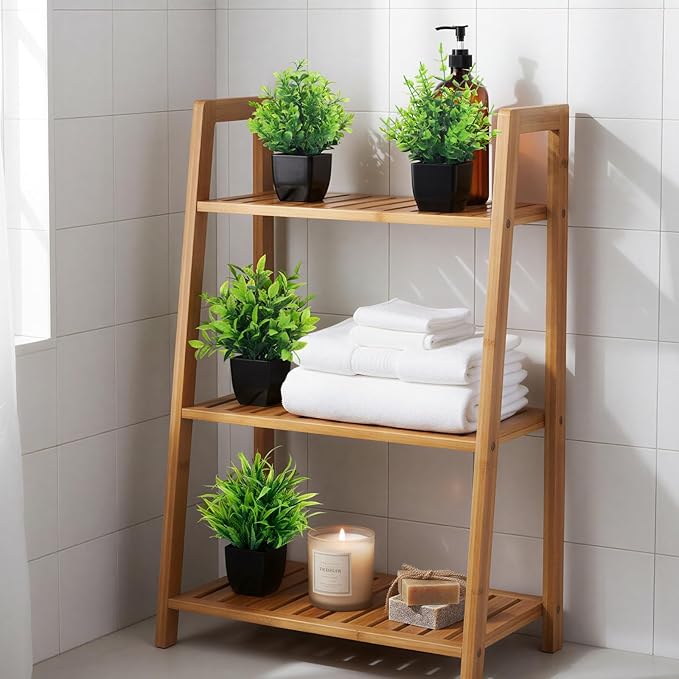 CEWOR Fake Plants 4 Packs Small Artificial Greenery Plants Mini Black Bathroom Accessories Decorations for Desk Bathroom Office Home Room Kitchen Table Decor Indoor