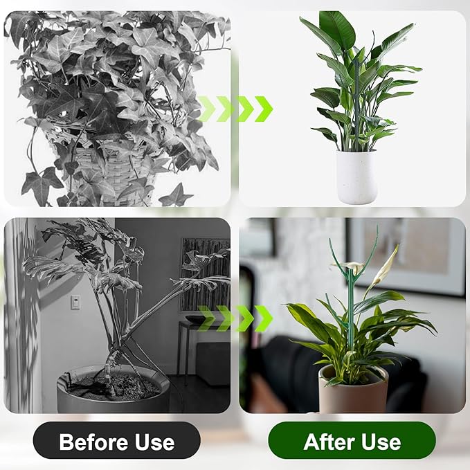 10 Pack Stackable Plant Support Stakes for Indoor Outdoor Plants, Pothos Plant Climber Support Structures with 2 Rolls Hook and Loop for Vine Training Stem Stabilization