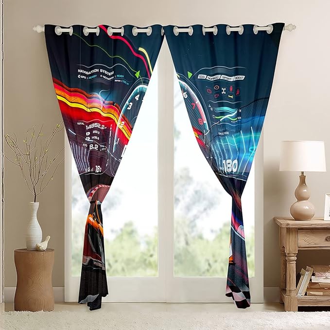 Feelyou Race Car Window Curtains Bedroom Living Room Boys Extreme Sports Curtains Kids Room Decor Boys Cool Car Window Drapes Sports Kids Bedroom Decor Treatments 52W X 96L，2 Panels