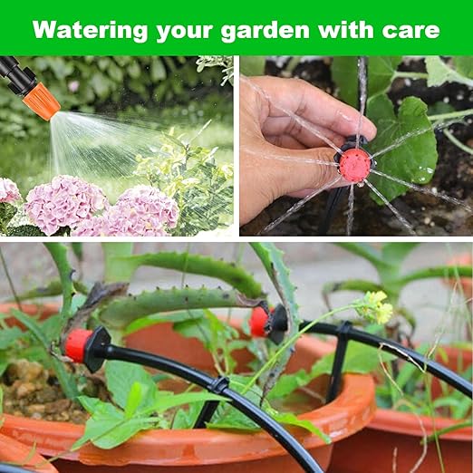 Garden Drip Irrigation Kit,164FT Greenhouse Micro Automatic Drip Irrigation System Kit with 1/4 inch Blank Distribution Tubing Hose Adjustable Patio Misting Nozzle Emitters Sprinkler