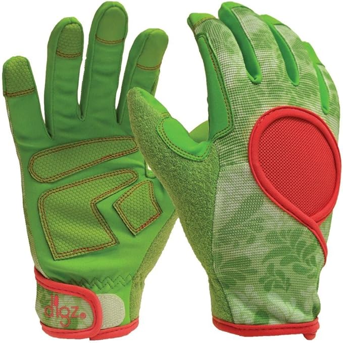 DIGZ Small Signature High Performance Garden Gloves for Women Thorn Proof Touchscreen Reinforced Palm Green Leaves 7651-23
