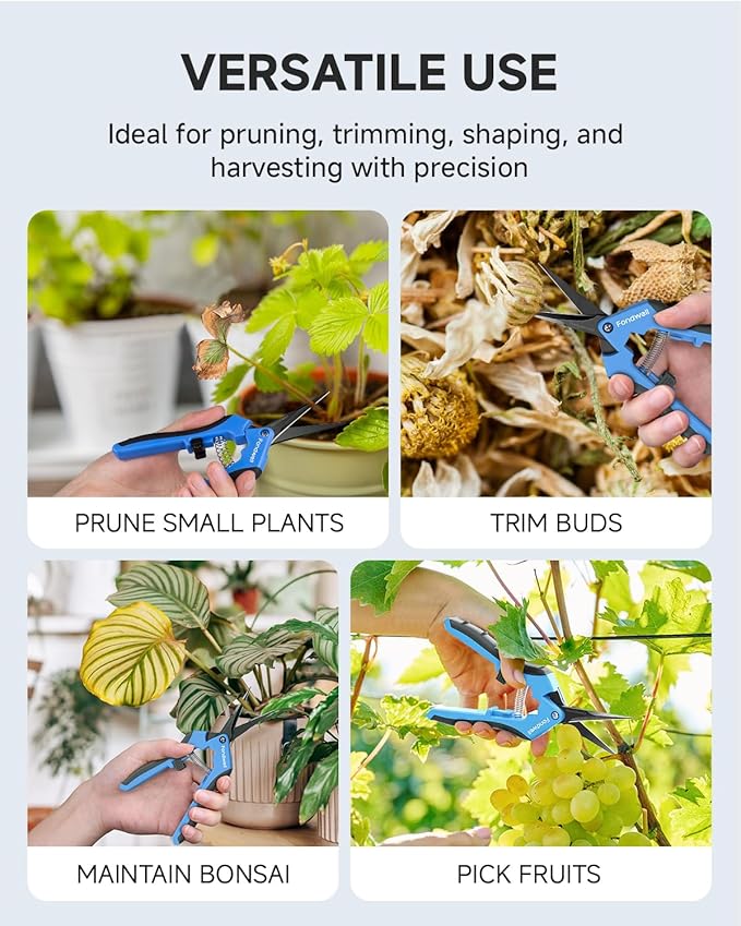 Fondwell 6.5" Trimming Shears Pruning Snips: Precise Gardening Scissors with Curved Micro Tip - Ideal for Tight Space Garden Work