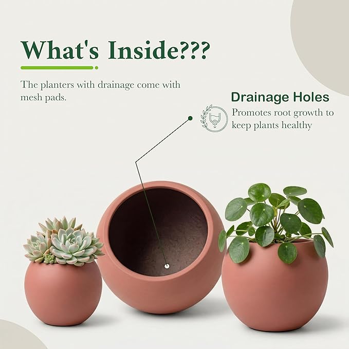 DTY Mount Sherman 16.1'' D x 13.6'' H (Pot Opening 11.8") Fiberstone Round Planter with Drainage Hole, Smooth Finishes, Weather Resistant for Indoor and Outdoor, 2 Extra Coco Mats - Terracotta, Medium