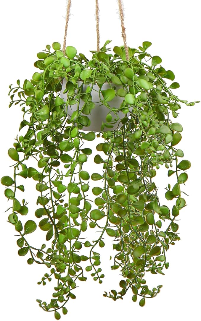 Fake Hanging Plants with Pot, 14'' Faux String of Vine Greenery Artificial Hanging Plant for Indoor Home Office Farmhouse Bathroom Wall Shelf Decor