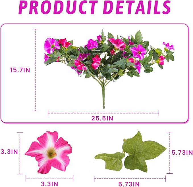 Alotiki Artificial Fake Flowers for Outdoor Plants Decoration,2 Pcs Faux Petunias Flowers Plants UV Resistant Silk for Porch Yard Garden Home Indoor Decor(Purple Red)