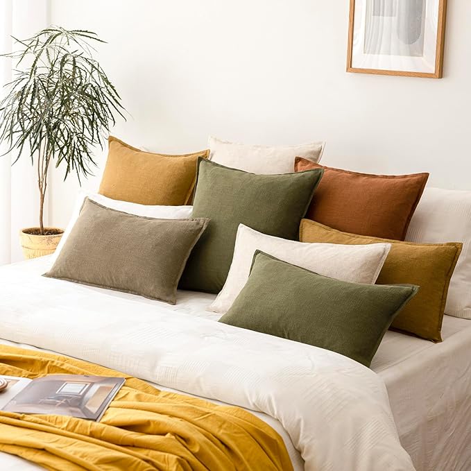 Foindtower Pack of 2, Decorative Linen Soild Throw Pillow Covers Soft Accent Cushion Case Boho Farmhouse Pillowcase for Chair Couch Sofa Bedroom Living Room Home Decor 20 x 20 Inch Honey Mustard