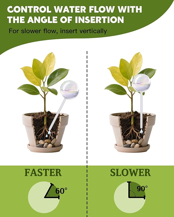 ZhenD Iridescent Self-Watering Plant Globes and Mushroom, Glass Self Watering Planter Insert for Indoor and Outdoor, Automatic Plant Waterer, Hand-Blown Premium Glass – 4 Pack