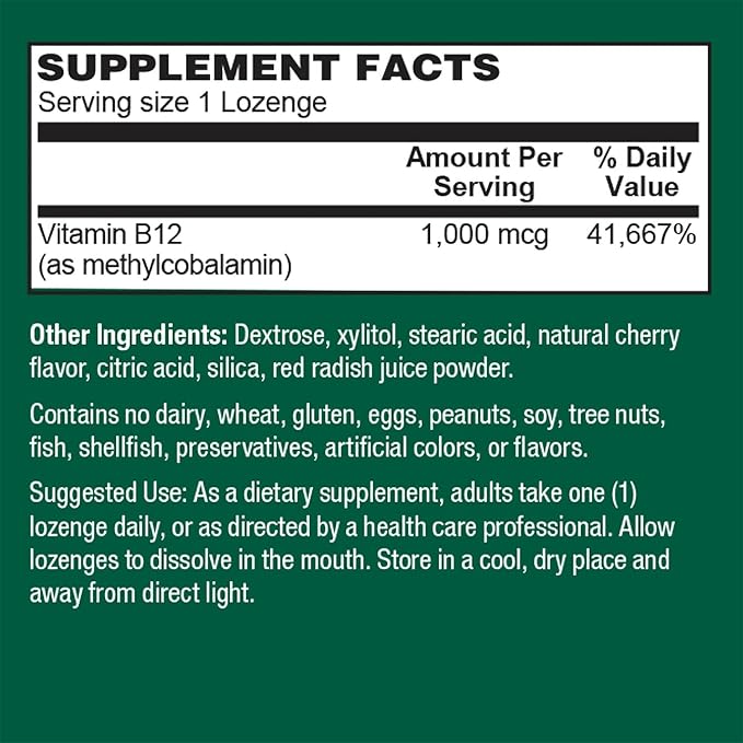 PlantFusion Vegan B12 Methyl 1000 mcg - Sublingual Vitamin - Supports Energy, Heart Health, Nervous System - Cherry Flavor, 60 High Potency Methylcobalamin Lozenges for Fast Absorption