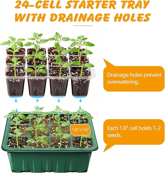ondware 10-Pack Seed Starter Trays with Humidity Domes, 240 Cells, Seed Starter Kit for Indoor Greenhouse, Seedling Starter Tray for Seeds Growing Starting