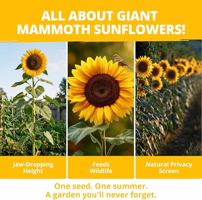 HOME GROWN Sunflower Seeds to Plant | 520+ Giant Mammoth Sunflower Seeds for Planting Bulk Packet | Heirloom, High Germination, Easy to Grow Jumbo Sun Flower for Home Garden(Helianthus annuus)