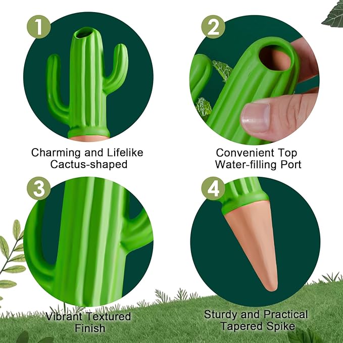 MCleanPin 4 Pack Self Watering Spikes and Globes, Handmade Terracotta Cactus Self-Watering Plant Devices with Slow Release System, Automatic Plant Water Bulbs for Indoor and Outdoor Garden Vacation