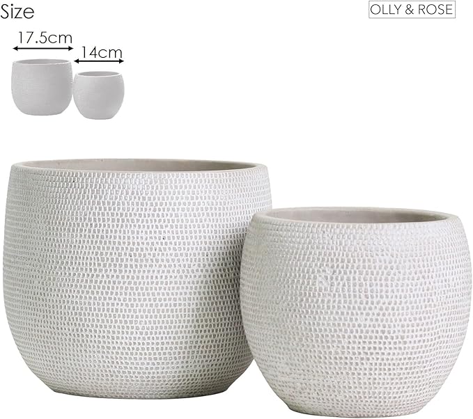 Olly & Rose Barcelona Ceramic Plant Pot Set 2 - White Flower Pots - Indoor & Outdoor Planters (White)