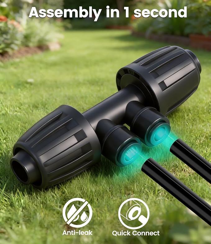 250FT Drip Irrigation Tubing Kit with 1/2 inch PVC Tubing, 1/4 inch Dripline, and Irrigation Parts for Garden, Raised Beds, and Greenhouse Watering